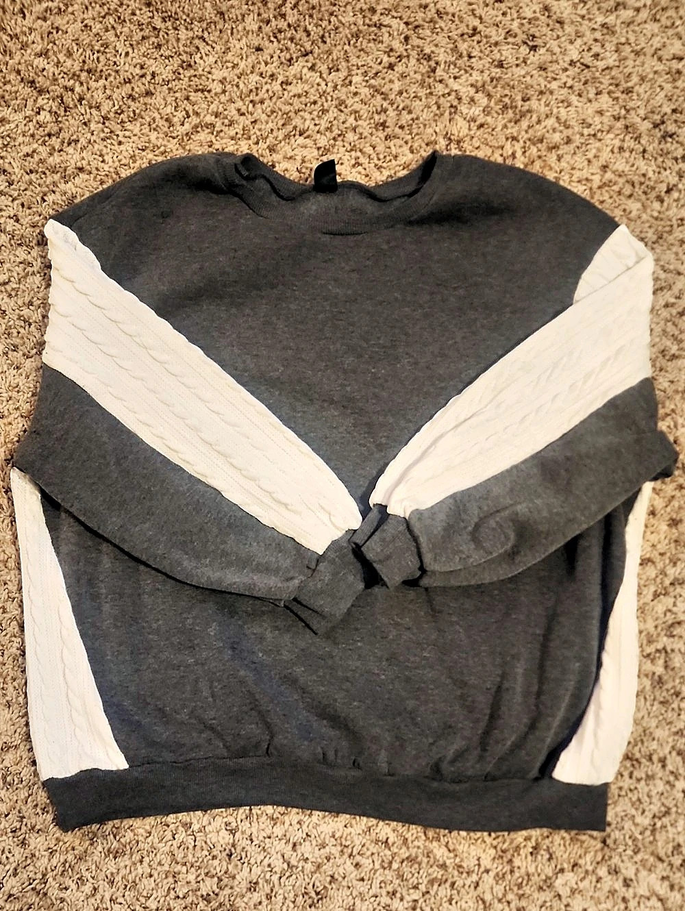 SHEIN Curve Colorblock Sweater Colorblock Long Sleeve Gray Cream 2XL Like New